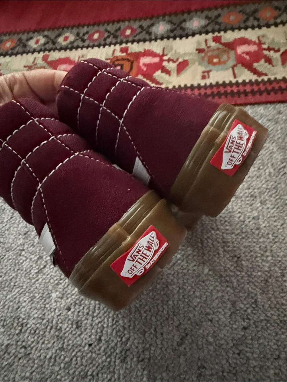 [VANS] Burgundy SK8 High-Top Gum Soled Suede Sneakers with White Stripe - Picture 3 of 7